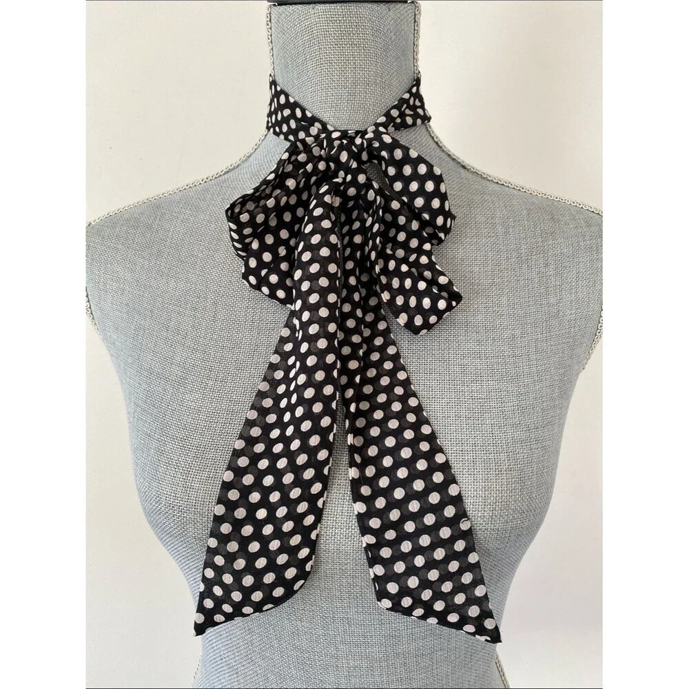 Source Unknown Black Skinny Sheer Polka Dot Tie Scarf Belt Versatile Chic 2 x 73